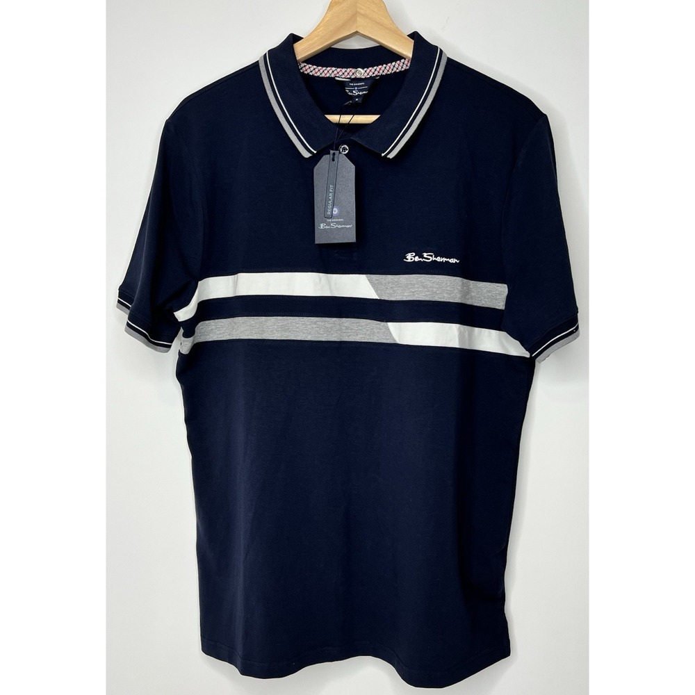 NWT Ben Sherman Polo Shirt Mens Medium Blue Original Classic Fit Short Sleeve